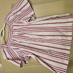 Striped White and Burgundy Blouse